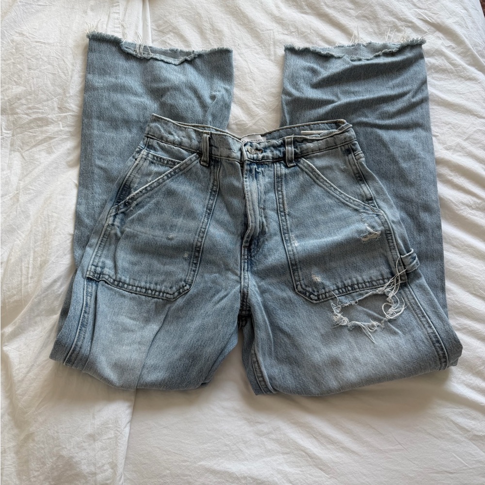 Zara Ripped Distressed Cargo Jeans - Picture 2 of 5